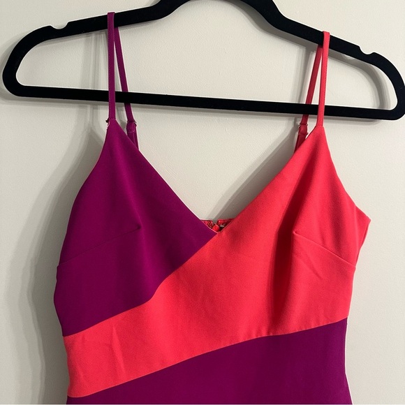 Nicole Miller Collection Colorblock Asymmetric Dress Pink Purple Mini Sz 2 - Picture 4 of 12